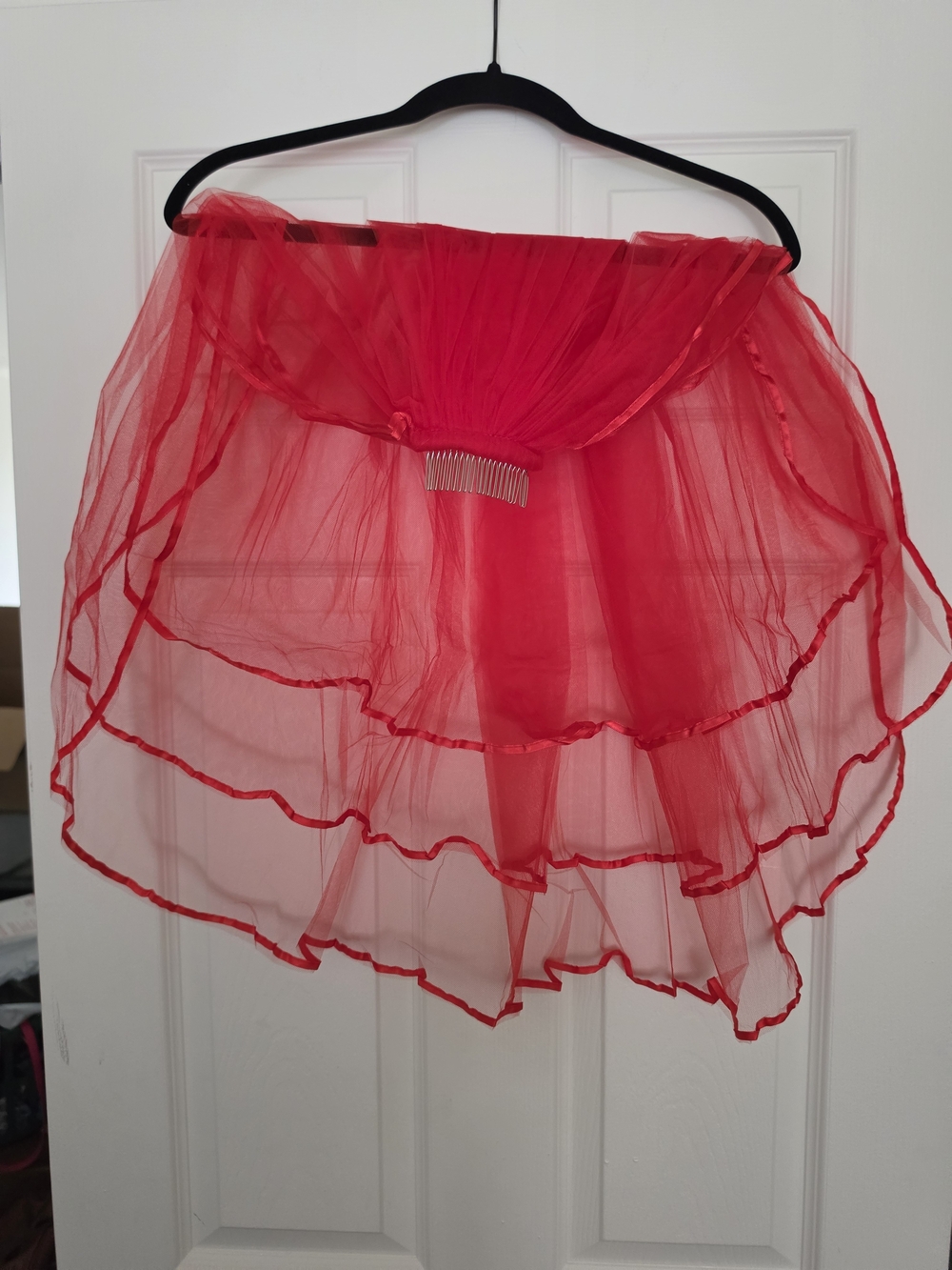 Red Tulle Veil with attached comb